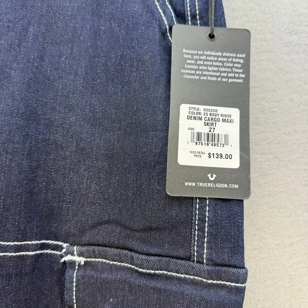True Religion Denim Cargo Maxi Skirt Women's 27 (4) Dark Blue Preppy Utility Y2K - Picture 3 of 13